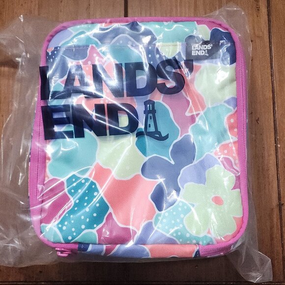 Lands End EZ Wipe Lunch Box Lunch Bag "Brilliant Blue Camo Floral " NWT - Picture 2 of 10